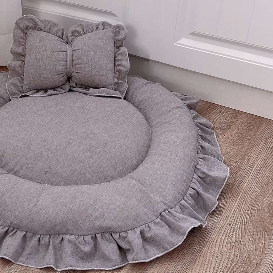 犬ベッド ふわふわリボン付きペットクッション