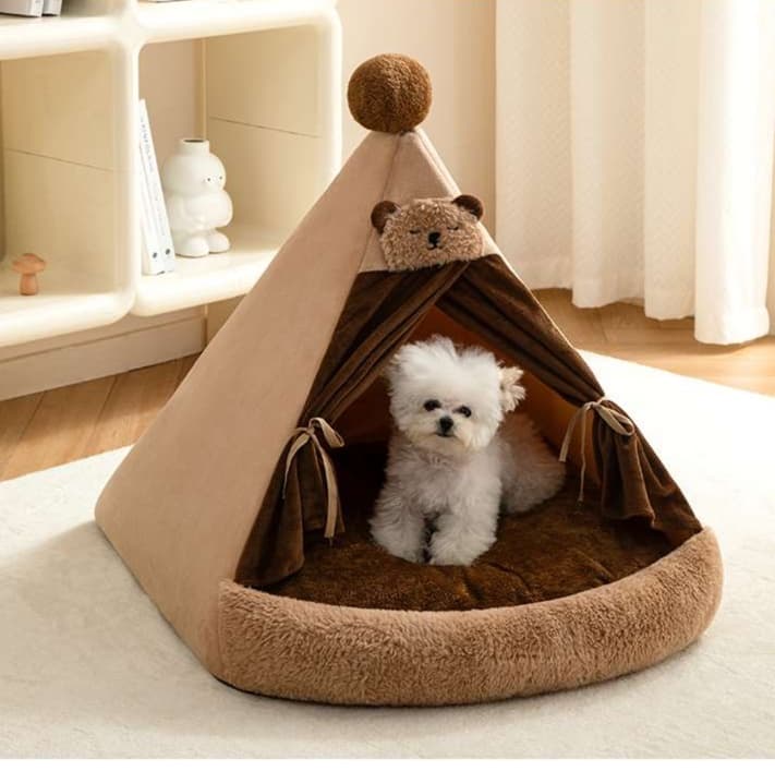 犬ベッド ふわもこくまさんドーム型ペットベッド
