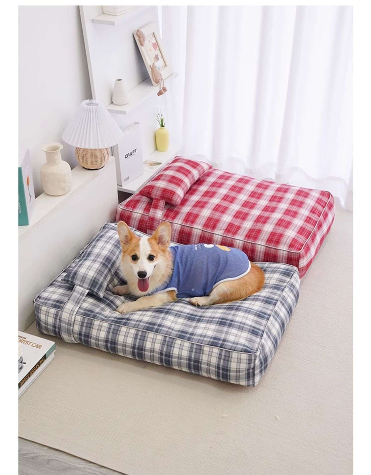 犬ベッド 柔らかチェック柄ペットクッション