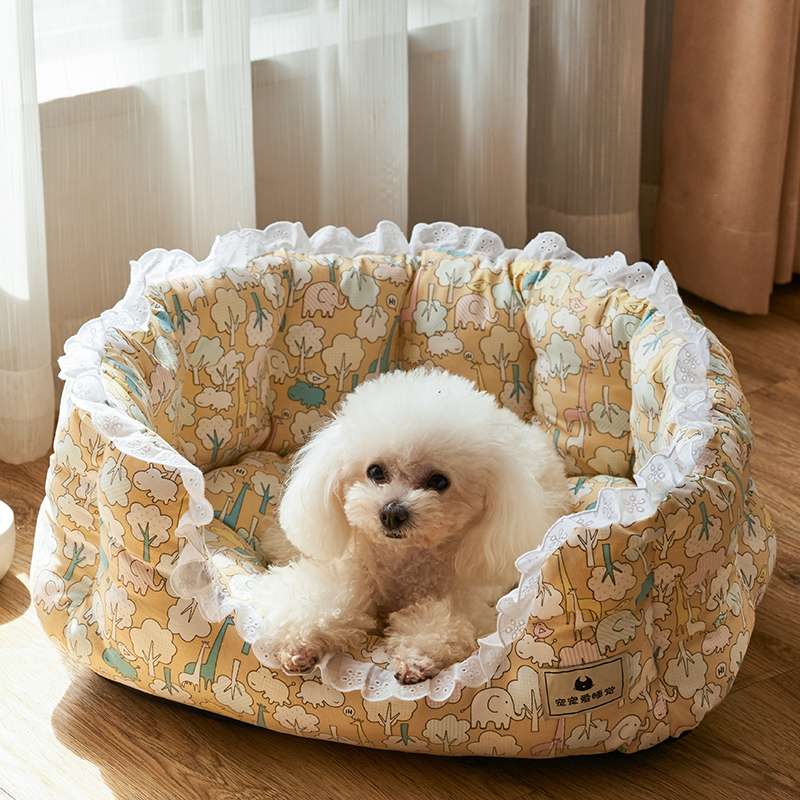 犬ベッド ふわもこ花柄ペットベッド