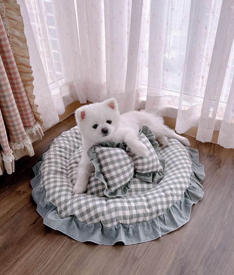 犬ベッド ふわふわリボン付きペットクッション