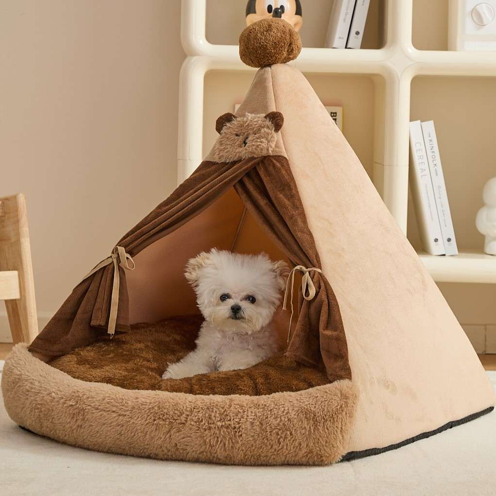 犬ベッド ふわもこくまさんドーム型ペットベッド