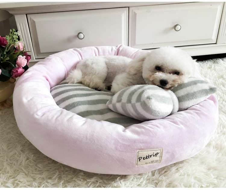 犬ベッド リボン付きふわふわペットベッド