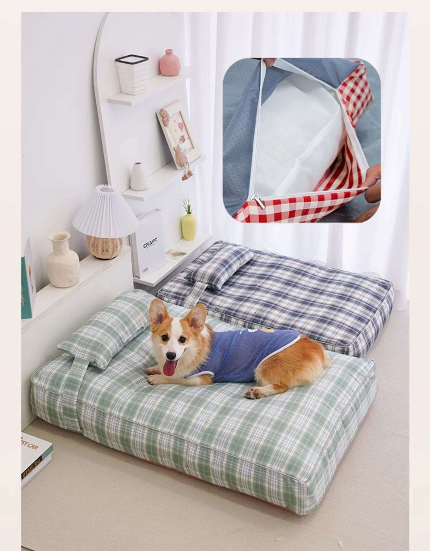 犬ベッド 柔らかチェック柄ペットクッション