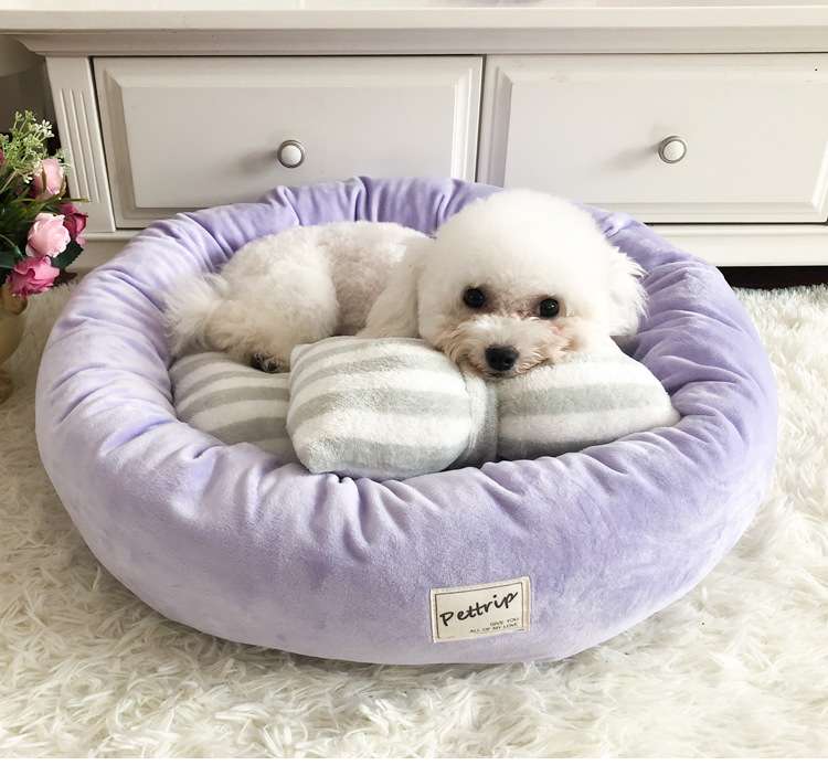 犬ベッド リボン付きふわふわペットベッド