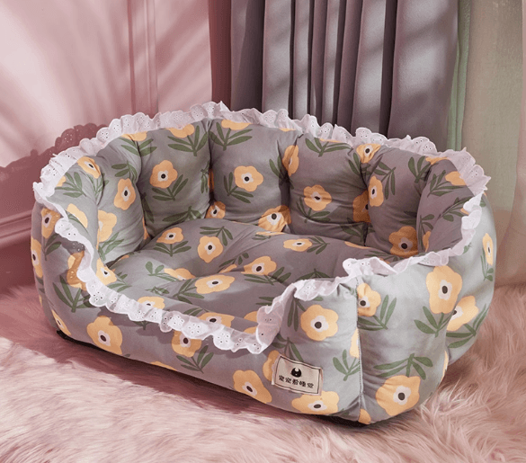 犬ベッド ふわもこ花柄ペットベッド