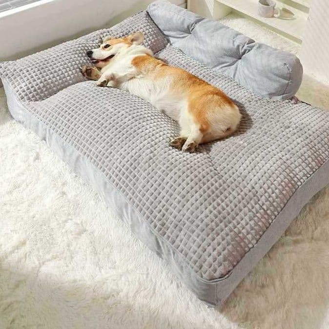 犬ベッドクッション ゆったり寝転べる背もたれ付き大型犬用長方形クッション