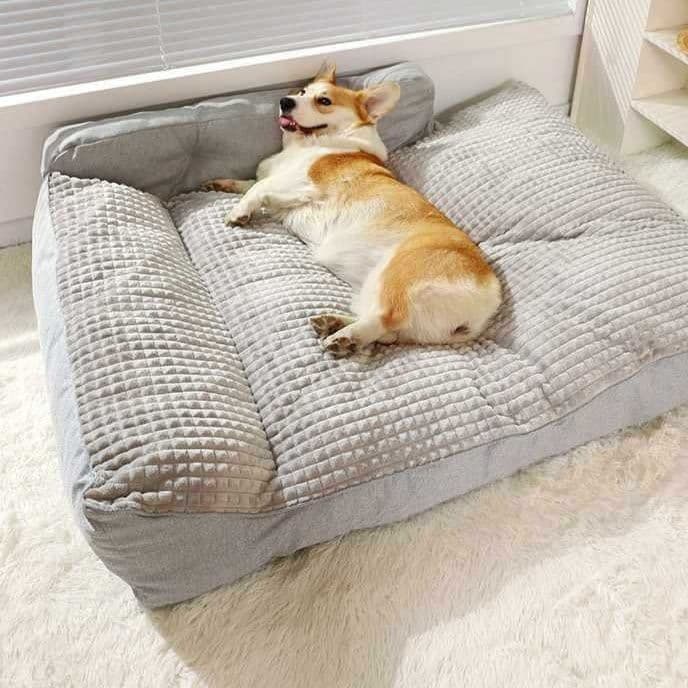 犬ベッドクッション ゆったり寝転べる背もたれ付き大型犬用長方形クッション